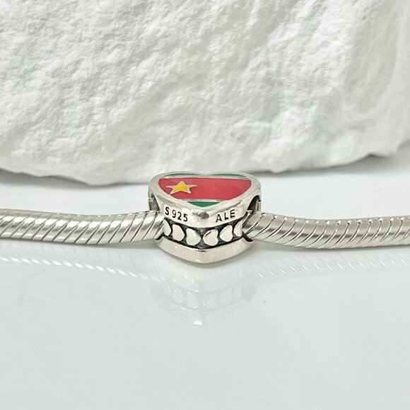 Pandora Guadeloupe Flag S925 Silver Heart Bead Charm - Picture 2 of 3